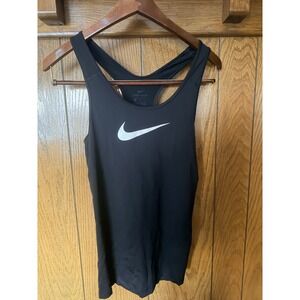 Nike Womens Dri-FIT Racerback Tank Top Black White Swoosh Training Gym Shirt M